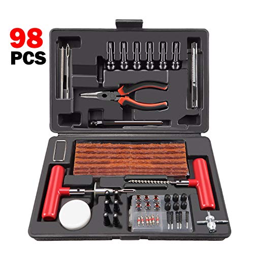 ORCISH 98Pcs Tire Repair Plug Kit Heavy Duty Flat Tire Repair Kit Universal Tire Repair Tools & Tire Repair Set for Car Motorcycle Truck RV Jeep ATV Tractor Trailer Tire Patch Kits Puncture Repair Kit