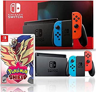 Nintendo Switch with Neon Blue and Red Joy-Con Bundle with Pokemon Shield