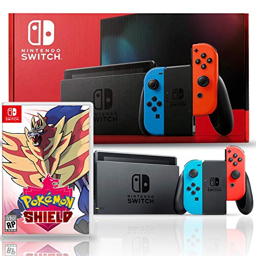 Nintendo Switch with Neon Blue and Red Joy-Con Bundle with Pokemon Shield