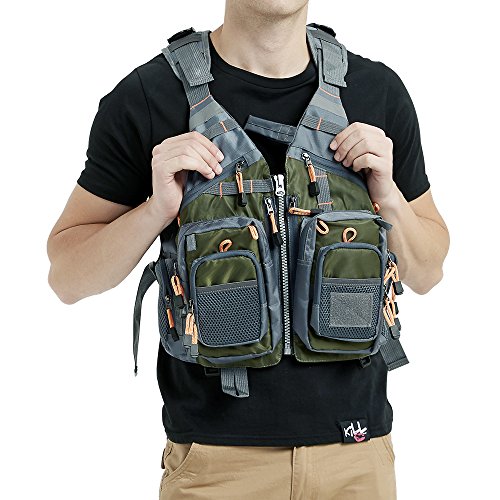 Mounteen Fishing Vest Pack Adjustable Size for Men and Women with Breathable Mesh, Trout Fishing Gear, for Outdoors Stream Fishing (Army Green)