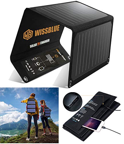 WISSBLUE Solar Panel Charger 21W 60W, Dual USB 2.4A 4.2A Fast Solar Charger, Portable Camping Travel Charger,Hiking,Hurricane, Emergency Backup. for All 5V Devices, iPhone iPad Samsung Kindle etc.