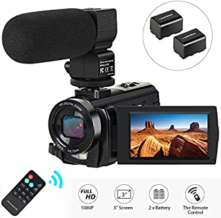 Video Camera Camcorder,Actinow Digital Camera Recorder with Microphone HD 1080P 24MP 16X Digital Zoom 3.0 Inch LCD 270 Degrees Rotatable Screen YouTube Vlogging Camera with Remote Control,2 Batteries