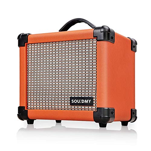 Souidmy Guitar Amplifier, Portable Electric Guitar Amplifier with 10W Speaker, Dual-Powered Guitar Amp includes Gain/Bass/Treble knob (Carrot Orange)