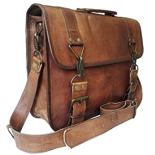 17 Inch Vintage Handmade Leather Messenger Bag for Laptop Briefcase Best Computer Satchel Distressed Bag (17 inch)