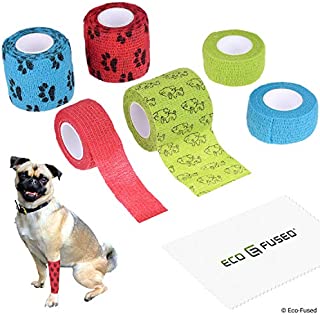 ECO-FUSED Self Adhering Bandage - Injury Wrap Tape for Dogs - Pack of 6 - Supports Muscles and Joints - Does not Stick to Hair - Elastic, Water Repellent, Breathable - Relieves Stress (for Dogs)