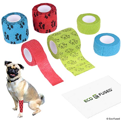 ECO-FUSED Self Adhering Bandage - Injury Wrap Tape for Dogs - Pack of 6 - Supports Muscles and Joints - Does not Stick to Hair - Elastic, Water Repellent, Breathable - Relieves Stress (for Dogs)