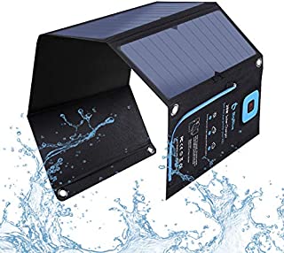 BigBlue 5V 28W Solar Charger with Digital Ammeter, Waterproof Foldable Solar Panels with Dual USB Ports Compatible with iPhone Xs/XS Max/XR/X/8/7S, iPad Air 2, Galaxy S8/S7/S6/Edge, LG, Nexus etc.