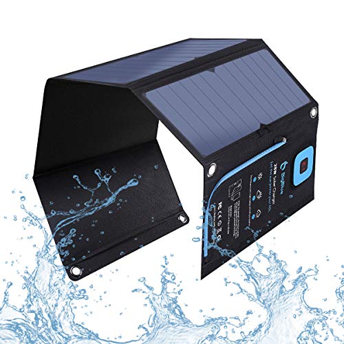 BigBlue 5V 28W Solar Charger with Digital Ammeter, Waterproof Foldable Solar Panels with Dual USB Ports Compatible with iPhone Xs/XS Max/XR/X/8/7S, iPad Air 2, Galaxy S8/S7/S6/Edge, LG, Nexus etc.