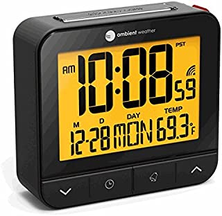 Ambient Weather RC-8487 Atomic Travel Compact Alarm Clock with Auto Night Light Feature