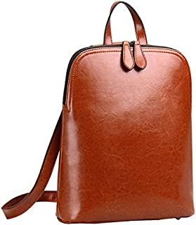 HESHE Womens Leather Backpack Casual Daypack for Ladies (Brown-r)