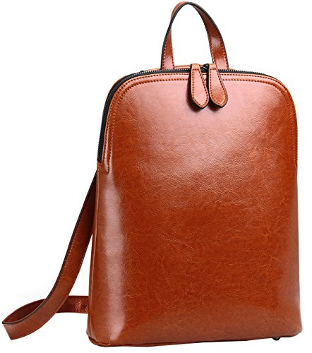 HESHE Womens Leather Backpack Casual Daypack for Ladies (Brown-r)