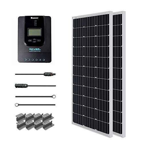 Renogy 200 Watt 12 Volt Monocrystalline Solar Starter Kit w/ 40A Rover MPPT Charge Controller + MC4 Connectors +Tray Cable+ Mounting Z Brackets for RV, Boat