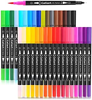 Caliart 34 Dual Brush Pens Art Markers, Artist Fine & Brush Tip Pen Coloring Markers for Kids Adult Coloring Book Bullet Journaling Note Taking Lettering Calligraphy Drawing Pens Craft Supplies