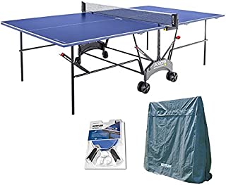 Kettler Outdoor Table Tennis Table - Axos 1 with Outdoor Accessory Bundle: 2 Halo 5.0 Paddles, Cover, and Balls.