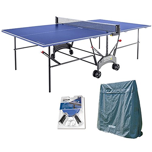 Kettler Outdoor Table Tennis Table - Axos 1 with Outdoor Accessory Bundle: 2 Halo 5.0 Paddles, Cover, and Balls.