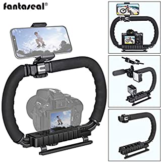 DSLR/Mirrorless/Action Camera Camcorder Phone Stabilizer 3-Shoe 2-Handed Vlog Video Holder Rig Low Position Shooting Steadycam Mount Detachable Grip Fit for GoPro Sony Canon Nikon DV iPhone Samsung