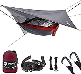 Easthills Outdoors Jungle Explorer Double Bug Net Camping Hammock Ripstop Parachute Nylon Camping & Outdoor Hammocks Tent with Waterproof Rainfly Tarp Red