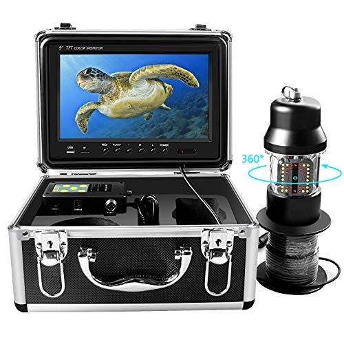 Underwater Ice Fishing Camera 360° Rotating View Waterproof Video Camera and Adjustable 38 LEDs 9 inch 720P HD LCD Monitor with DVR Fish Finder for Ice,Lake and Boat Fishing