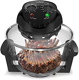 NutriChef Convection Countertop Toaster Oven - Healthy Kitchen Air Fryer Roaster Oven, Bake, Grill, Steam Broil, Roast & Air-Fry , Includes Glass Bowl, Broil Rack and Toasting Rack, 120V - PKCOV45