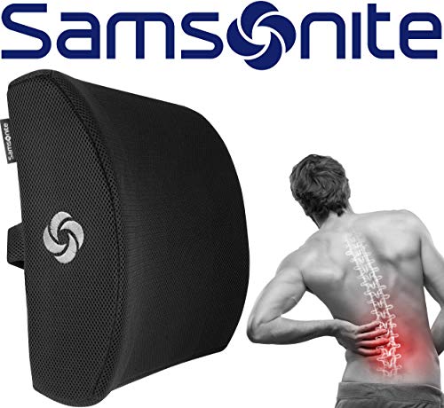 Samsonite SA5243 - Ergonomic Lumbar Support Pillow - Elevates Lower Back Comfort - 100% Pure Memory Foam - Use in Car or Office Chair - Fits Most Seats-Breathable Mesh - Washable Cover