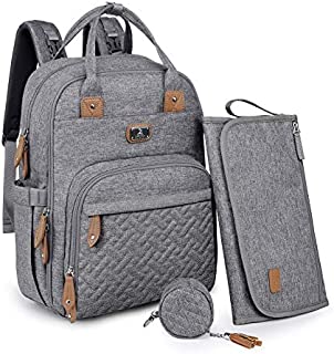 Diaper Bag Backpack with Portable Changing Pad, Pacifier Case and Stroller Straps, Dikaslon Large Unisex Baby Bags for Boys Girls, Multipurpose Travel Back Pack for Moms Dads, Gray