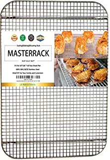 MASTERRACK 100% 304 Stainless Steel Cooling Rack and Wire Grate For Full Size Sheet Bun Pan,Real Heavy Duty 3.20LB for Cooking, Roasting,Drying,Commercial Quality, Healthy Material Compliance with FDA