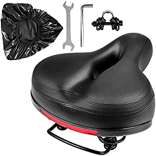 Puroma Bicycle Saddle Dual Spring Designed Suspension Shock Absorbing, Leather Bike Seat Pad Mounting Wrench Waterproof Protection Bike Seat Cover (Black)