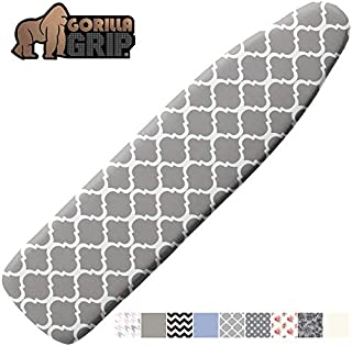 GORILLA GRIP Reflective Silicone Ironing Board Cover, 15x54, Fits Large and Standard Boards, Pads Resist Scorching and Staining, Elastic Edge, Thick Padding, No Fasteners Needed, Quatrefoil Gray White