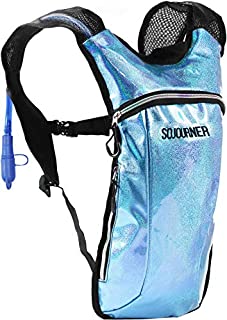 Sojourner Hydration Pack Backpack - 2L Water Bladder Included for Festivals, Raves, Hiking, Biking, Climbing, Running and More (Glitter - Light Blue)