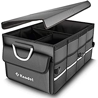 Knodel Car Trunk Organizer, Foldable Cover, Heavy Duty Collapsible Car Trunk Storage Organizer, Car Cargo Trunk Organizer with Lid (Gray)