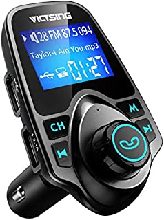 VicTsing Bluetooth FM Transmitter for Car, Wireless Bluetooth Audio Adapter Car Kit with Hand-Free Calling and 1.44 LCD Display, Music Player Support TF Card USB Flash Drive AUX Input/Out-Black