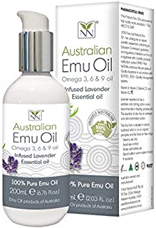 Y-Not Natural- Organic Pharmaceutical 100% Pure Emu Oil 200ml | Free Range Aboriginal Omega 3, 6 & 9 Oil Infused w/Lavender for Hypoallergenic Skin Care, Hair & Healing | Natural Source of Vitamin K2