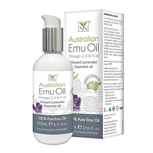 Y-Not Natural- Organic Pharmaceutical 100% Pure Emu Oil 200ml | Free Range Aboriginal Omega 3, 6 & 9 Oil Infused w/Lavender for Hypoallergenic Skin Care, Hair & Healing | Natural Source of Vitamin K2