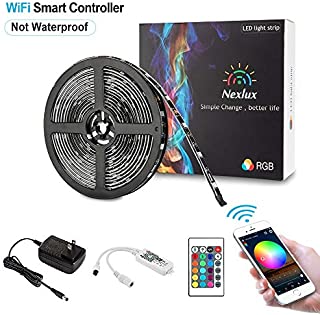 Nexlux LED Strip Lights, WiFi Wireless Smart Phone Controlled 16.4ft Non-Waterproof Strip Light Kit Black Color Changing Lights,Working with Android and iOS System,IFTTT