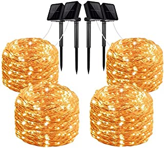 LiyuanQ Solar String Lights, 4 Pack 100 LED Solar Fairy Lights 33 Feet 8 Modes Copper Wire Lights Waterproof Outdoor String Lights for Garden Patio Gate Yard Party Wedding Indoor Bedroom Warm White