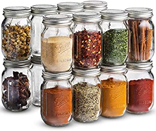 Ball Spice Jars [Set of 16] Mini Mason Jars 4 oz. Small Glass Storage Jars With Lids - For Herbs & Spices, Jelly, Honey Jars, (Not Canning) Favors, DIY & Crafts - Bundled With SEWANTA 28 Spice Labels