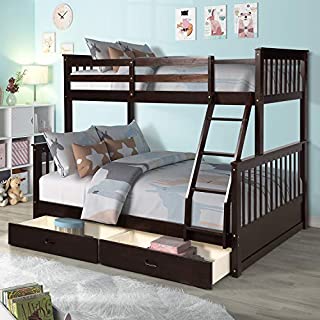 Harper&Bright Designs Twin Over Full Bunk Bed with Ladders and Two Storage Drawers, Espresso