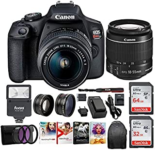 Canon EOS Rebel T7 Digital Camera: 24 Megapixel 1080p HD Video DSLR Bundle W/Wide Angle 18-55 MM Lens 64 & 32GB SD Cards + Flash + Spare Battery - Professional Vlogging Sports and Action Cameras