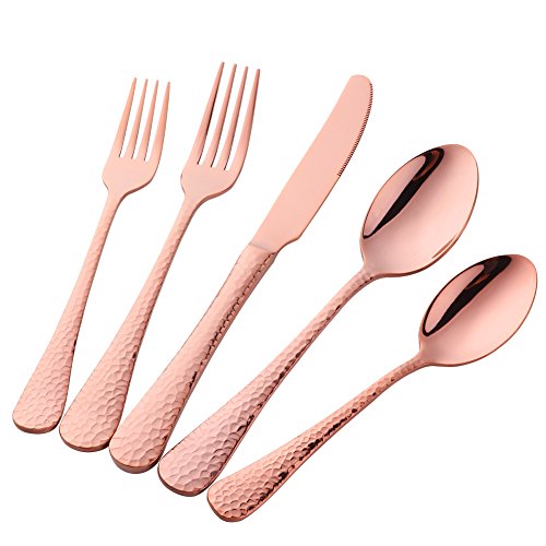 20-Piece Rose Gold Flatware Silverware Set, Bisda Stainless Steel Serpentine Cutlery Sets, Multipurpose Use for Home, Kitchen, Restaurant, Hotel Tableware Utensil Service for 4