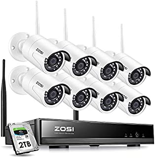 ZOSI 1080P 8CH HD Wireless Security Camera System 8Channel 1080P NVR 2TB Hard Drive and (8) HD 2.0MP 1080P Indoor/Outdoor Bullet IP Cameras 65ft Night Vision, Customizable Motion Detection