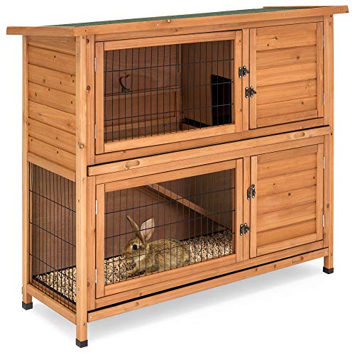 Best Choice Products 48x41in 2-Story Outdoor Wooden Pet Rabbit Hutch Animal Cage for Backyard, Garden w/Ladder
