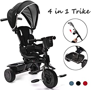 ChromeWheels 4-in-1 Kids Trike & Stroller, Adjustable Height Push Ride Tricycle for 9 Months - 5 Year Old, Black