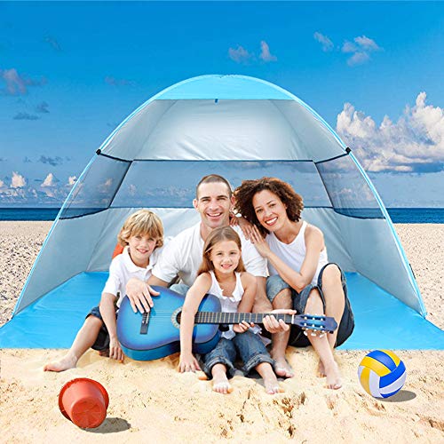 wilwolfer Beach Tent Pop Up Sun Shelter Plus Cabana Automatic Canopy Shade Portable UV Protection Easy Setup Windproof Stable with Carry Bag for Outdoor 3 or 4 Person (Blue)