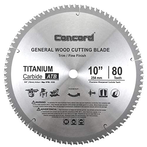 Concord Blades WCB1000T080HP 10-Inch 80 Teeth TCT General Purpose Hard & Soft Wood Saw Blade