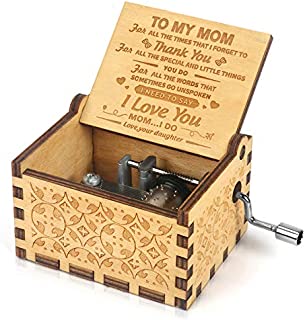 Kafete Music Box Hand Crank Engraved Musical Box-U R My Sunshine Mechanism Antique Vintage Personalizable Gift for Mom from Daughter