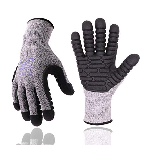 Anti Vibration Gloves, Cut Resistance Impact Gloves Men Mechanic Work Gloves (Extra Large, Gray)