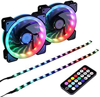 LEDdess Rainbow LED Case Fan with Controller for CPU Cooler, Water Cooling System and Radiators(2pcs RGB Fans, 2pcs led Strips, 3rd Gen Remote Control, A Series)