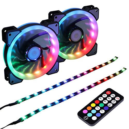 LEDdess Rainbow LED Case Fan with Controller for CPU Cooler, Water Cooling System and Radiators(2pcs RGB Fans, 2pcs led Strips, 3rd Gen Remote Control, A Series)