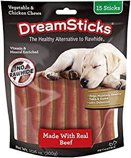 DreamBone DBB-02448 DreamSticks With Real Beef 15 Count, Rawhide-Free Chews For Dogs