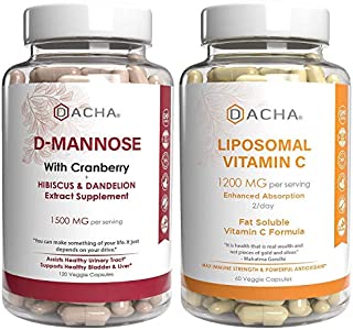 Ultimate Urinary Tract Health Bundle  D Mannose UTI Prevent and Liposomal Vitamin C, with Cranberry, Ascorbyl Palmitate, Enhanced Absorption Formula, Detox, Dietary Supplement, Bladder Support